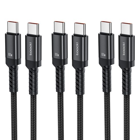 Toocki 단선 방지 E Marker 칩 100W C to C 타입 초고속 메탈 충전 케이블, 블랙, 3개, 1m