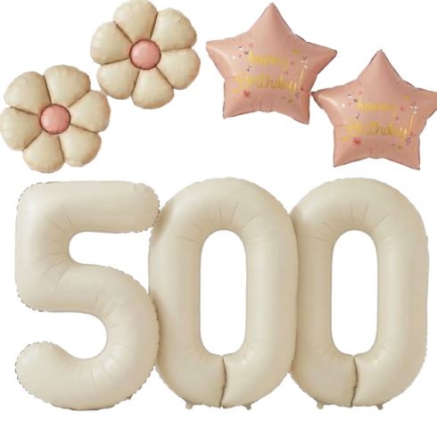 파파 파티 크림 데이지 대형 숫자 풍선 기념일 생일 세트, 1세트, 크림 500 + 데이지 2p + 별 2p