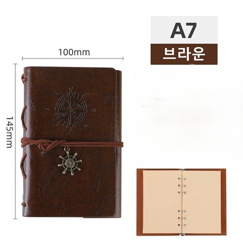 빈티지 노트 다이어리 다꾸 가죽 A7 엔틱, 1개, 브라운