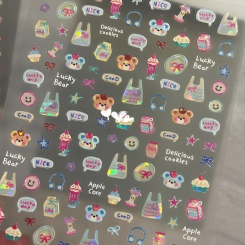 뷰티앤몬스터 입체 DIY 다꾸 폰꾸 스티커 lucky 곰돌이 꾸미기, 1개, A
