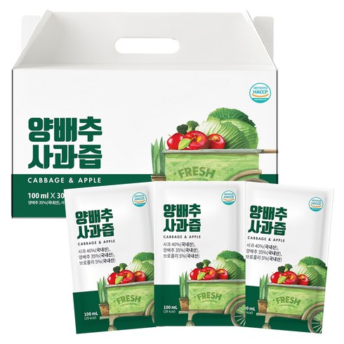 유기농마루 정품 양배추사과즙 30p, 3L, 1박스