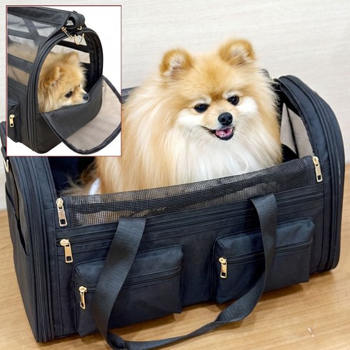 반려동물 강아지 고양이 나랑파티 여름 매쉬 캐리어 이동 가방, 1개, 블랙