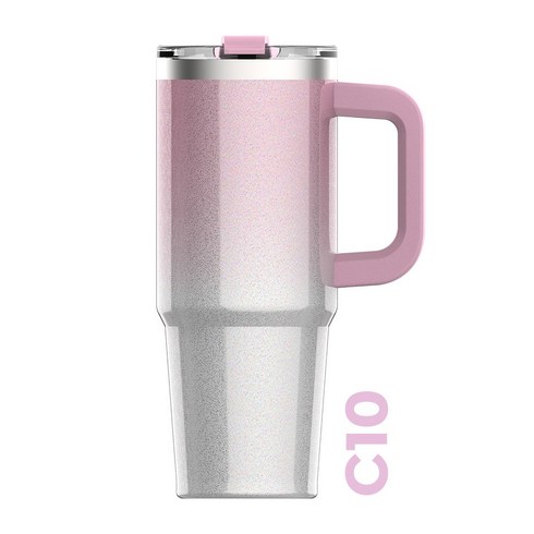 푸드앤 쿠팸-C10 이중 잠금 보온 보냉 텀블러 (빨대+빨대청소솔 포함), 1개, 887ml, 글리터핑크
