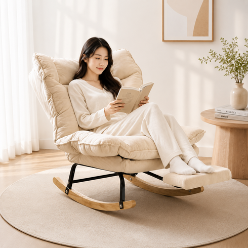 NewBoy 1인용 리클라이너 소파 흔들의자 발받침 안락의자 푹신한 쿠션 거실 독서의자, 1개, 베이지