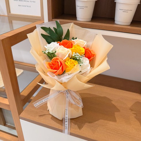 라라레브 시들지않는 장미 비누꽃 꽃다발+쇼핑백 세트, 옐로우, 1개