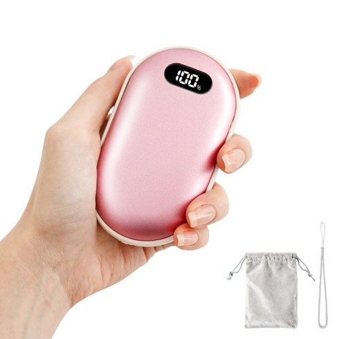 TRYSEEK 충전식 미니 손난로 보조배터리 C타입 5000mAh 휴대용 파워뱅크 겨울 캠핑 여행용, 핑크, Q11