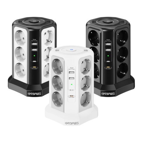 ORDFLES 타워형 멀티탭 12구 PD20W 4USB포트 고용량 3520W 과부하차단 KC인증 USB 멀티탭, 1개, 화이트, 3m