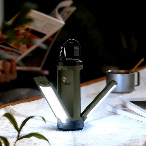 Keebright 3in1감성 캠핑랜턴 3000mAh 숫자표시 IP65방수 접이식 무드등 차박 비상조명, 1개, 딥그린