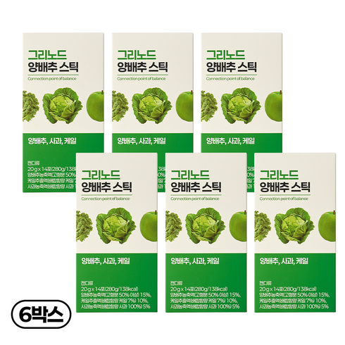그리노드 양배추즙 젤리 사과 케일 마시는 그린 샐러드 한입 스틱, 280g, 6박스
