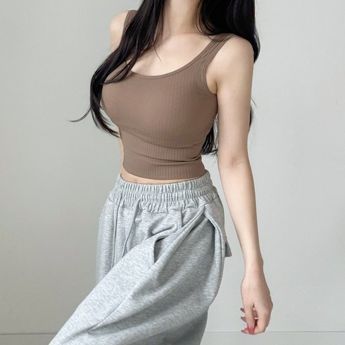 디아쿠아 케리 요가웨어 필라테스 패드 내장형 골지 브라탑 나시