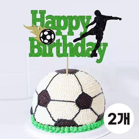 이벤트홀릭 축구 생일 파티 케이크 토퍼, 2개, 그린/블랙