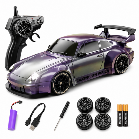 FoldAir 4륜구동 RC 드리프트카 2.4GHz 무선조종 LED 라이트 비례식 스로틀 레이싱 자동차 완구, 1개, 자색