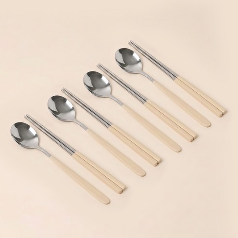 연화삼월 304스텐 수저세트 2인/4인 한식 수저세트, 1세트, 숟가락(4p) + 젓가락(4p), 그림화이트