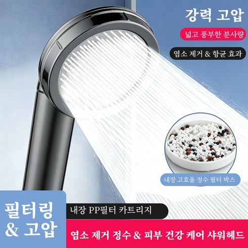 LOCIKA 다중필터 염소제거 고압 샤워헤드, 그레이, 1개