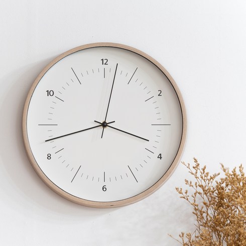 땡스투 미니멀 디자인 인테리어 무소음 벽시계 30cm, 내추럴