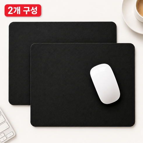 아이코지 PU 슬림 생활방수 사무용 휴대용 마우스패드, 블랙, 2개