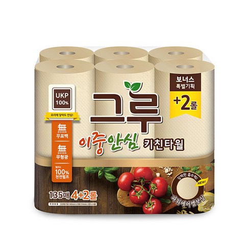 그루 이중안심 천연펄프 키친타올, 6롤, 1개