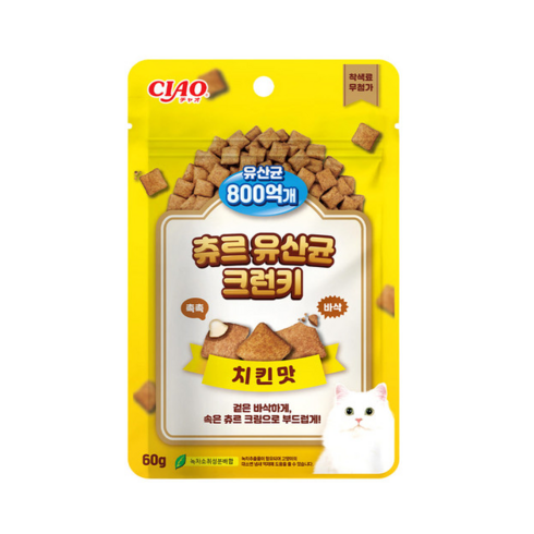 [오늘까까] 이나바 츄르 크런키 고양이 파우치 유산균, 치킨, 60g, 4개
