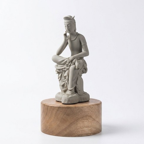 미륵보살 반가사유상 미니어처 14cm 호두나무 원목받침대 포함 Pensive Bodhisattva Buddha Statue Korean Traditional Souvenir, 83호 그레이+원목받침대
