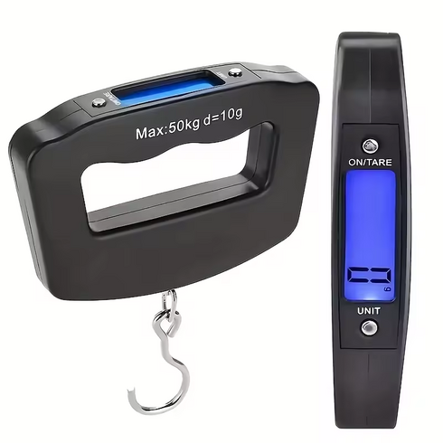 50kg/110파운드 디지털 수하물 휴대용 전자저울 LCD 백라이트 들기 여행 수하물 주머니 생선저울 갈고리 저울 달기, 1개, 검정색 후크 모양