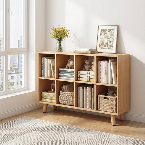Comfy Nest 대용량 수납장 책장 거실 서재 수납 선반, 3단, 원목색