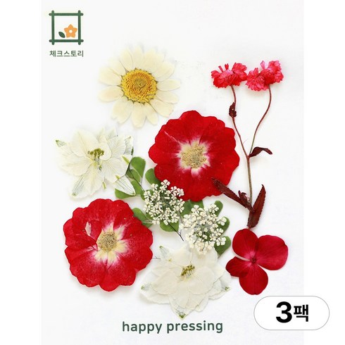 체크스토리 압화 컬러가든시리즈 누름꽃 꽃송이 압화재료 공예, 레드10(3팩), 레드