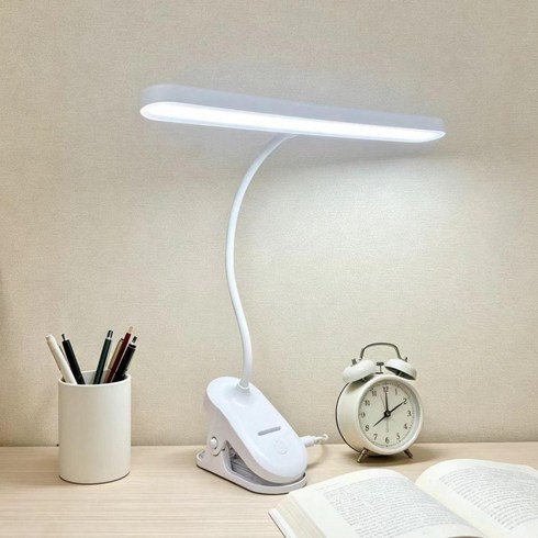 클립형 LED 스탠드 책상 조명 USB 급전, 화이트, 화이트