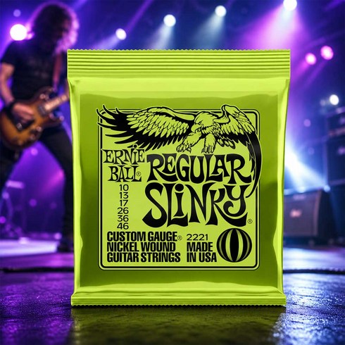ERNIE BALL 어니볼 P02221 레귤러 슬링키 니켈와운드 일렉기타줄 6현 세트 (010-046), 1개, PO 2221