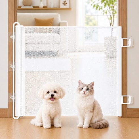 무타공 슬라이딩 강아지 안전문 고양이 안전문, 화이트, 1개