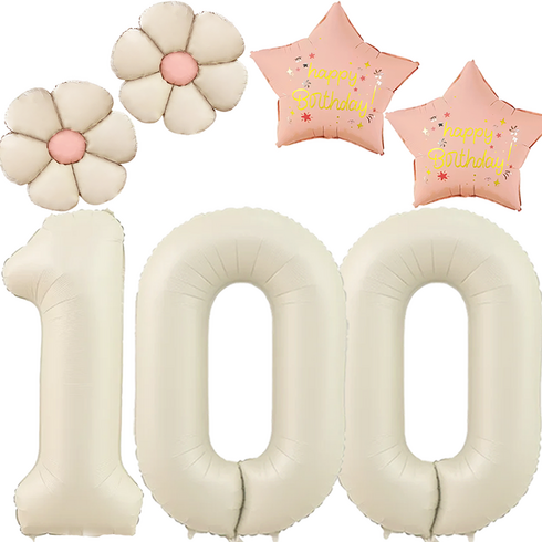 파파 파티 크림 데이지 대형 숫자 풍선 기념일 생일 세트, 1세트, 크림 100 + 데이지 2p + 별 2p