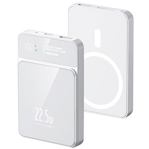 맥세이프 보조배터리 20000mAh 무선 대용량 가벼운 아이폰 갤럭시 사용가능, 흰색, GG1260110-1S2P 20000