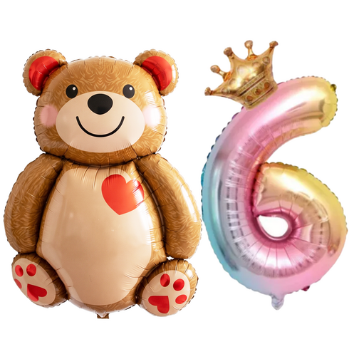 파파 파티 곰돌이 풍선 생일 파티 숫자 풍선 세트, 1세트, 곰돌이 6
