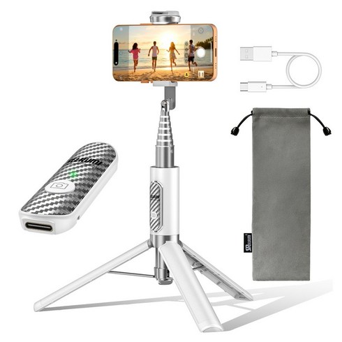 케어밀리 ACC퀵 쉐어링 셀카봉 삼각대, SEL-LT910SE, 화이트 + 실버, 1개