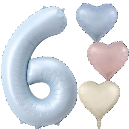 파파 파티 대형 하늘색 숫자 풍선 세트 기념일 생일, 1세트, 하늘 6 + 크림 하트 3p