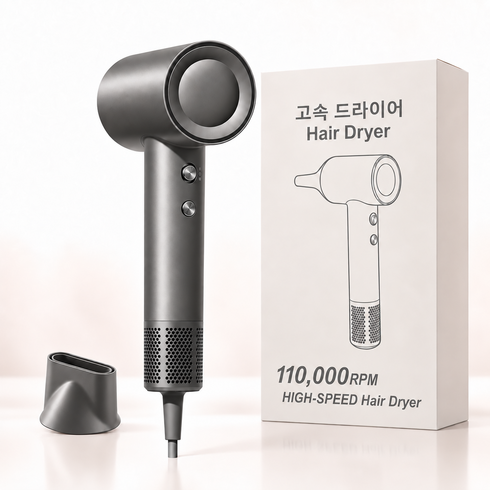BLDC 초고속 헤어드라이기 110 000RPM 강풍 빠른건조 4단온도조절 가정용 미용실용 노즐포함, 그레이Gray, M01