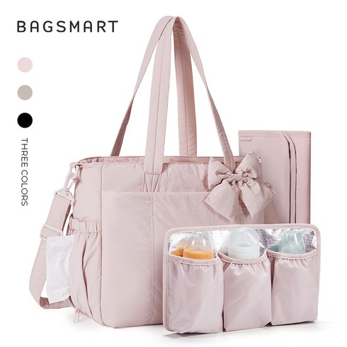BAGSMART 기저귀가방 토트백 대용량 방수 육아가방, 012핑크