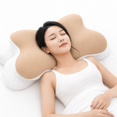 그린스토아 베개 목편한 경추 배게, 1개, 화이트 + 샌드베이지