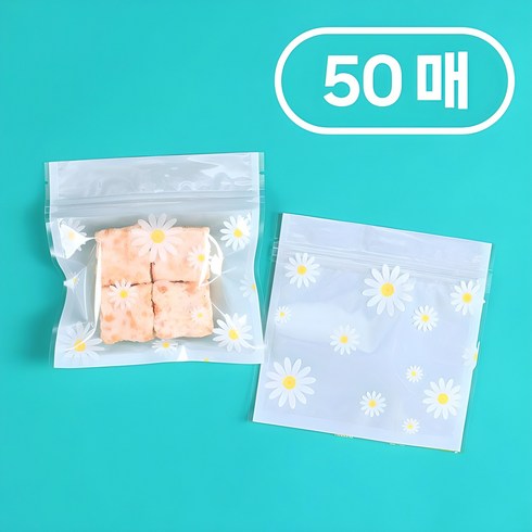 세모쇼핑백 귀여운 손잡이 지퍼백 포장봉투, 50매, 데이지 소형(손잡이 X)