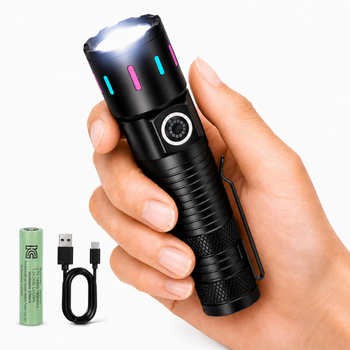 캠라 83g 경량 충전식 손전등 초강력 LED 후레쉬 줌 기능 18650 배터, 1개, Black