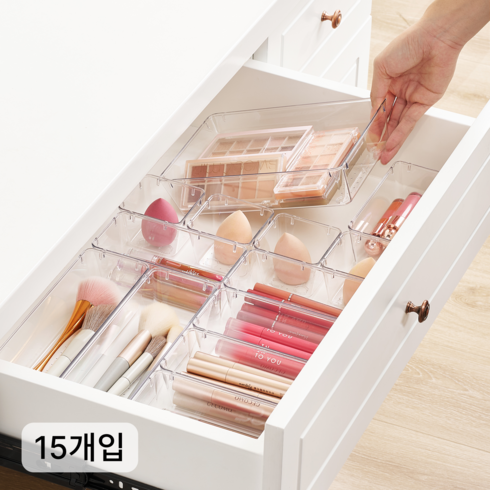 Vtopmart 조립식 다용도 서랍 정리 트레이 수납함 15p, 투명, 1세트