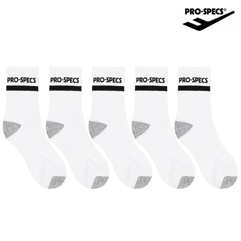 프로스펙스 스트라이프 로고 중목 양말 5족 세트 PRDSLMDL-WH5, 화이트, 1세트