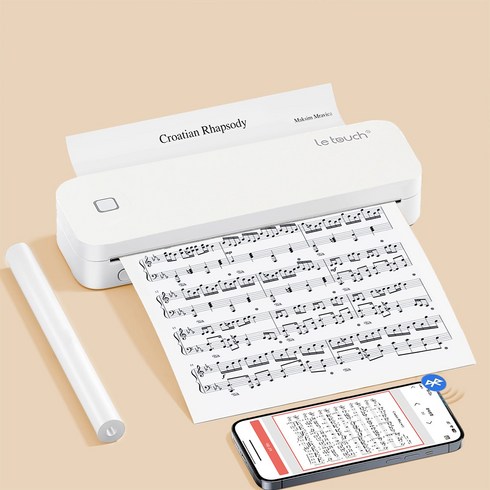 레터치 휴대용 프린터 무선 라벨 A4 모바일 미니 메모 열전사 감열식, 화이트