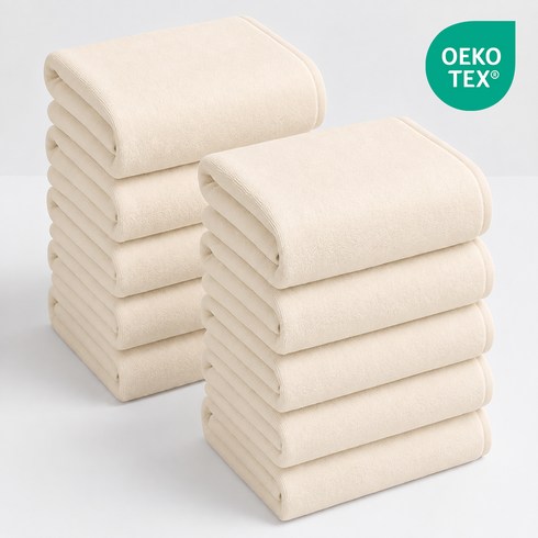 FASEN 수건 데일리 호텔 수건 고급 타올 세면 타올 280 GSM 타월 먼지없는 수건 미용실수건 세트, 10개, 07아이보리