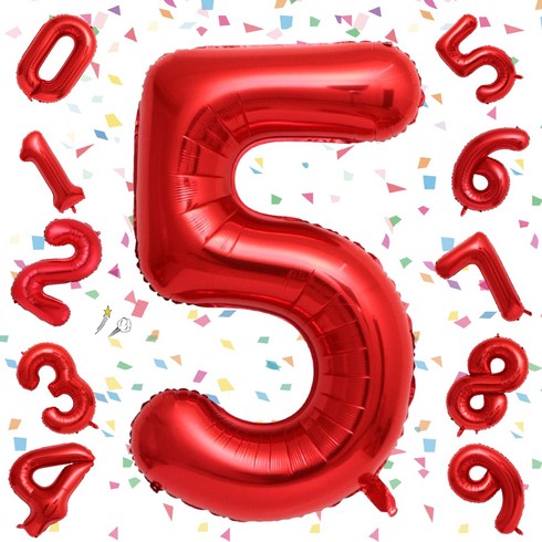 32인치 빨간 디지털 풍선 생일 파티 장식용 디지털 풍선, 1개, Red 5