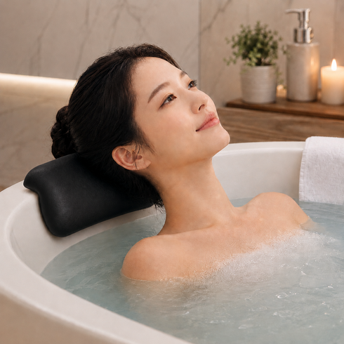 라온프리 흡착식 욕조 머리받침 목받침대, 블랙, 1개