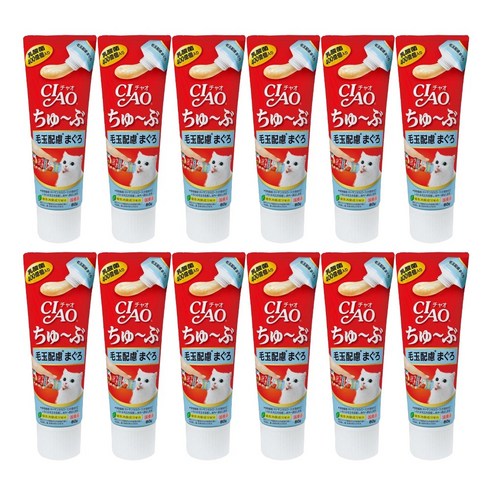 이나바 고양이 챠오츄브, 참치+헤어볼, 80g, 12개