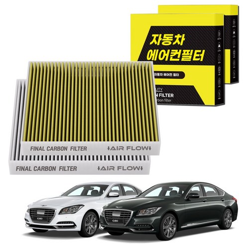 1+1 자동차 에어컨필터 그린 활성탄 냄새차단 순정형 PM, 2개, 제네시스 DH [FCA-09]