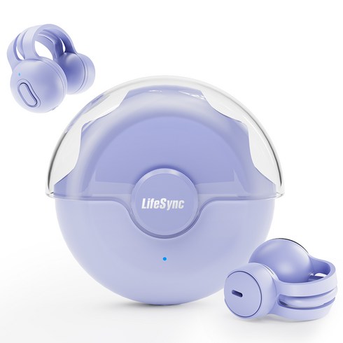 LifeSync 오픈형 블루투스 이어폰 귀걸이형 무선 이어폰 귀 안아픈 운동용 자동페어링 방수, 퍼플, H08