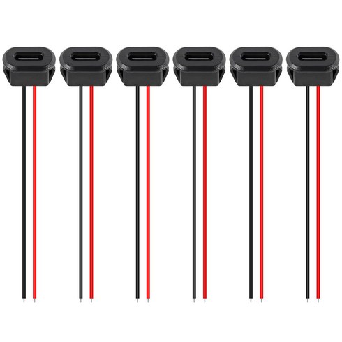 Type-C 여성 섀시 2핀 Type-C 여성 소켓 커넥터 잭 충전 포트(카드 버클 3A USB-C 충전 플러그 소켓 포함), 6개, 블랙, 10.5cm