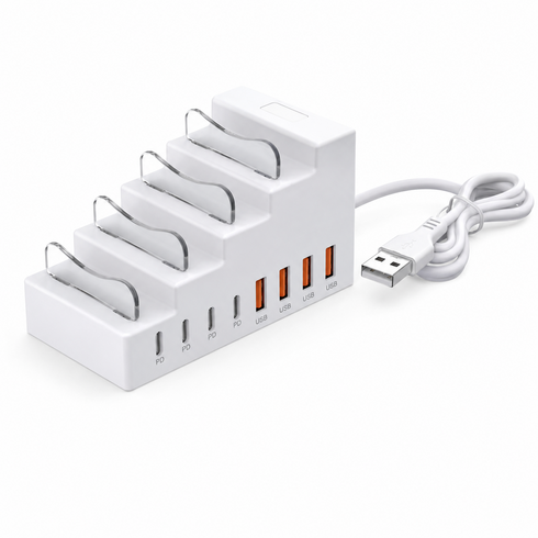 8포트 고속 멀티충전기 4PD+4USB 스마트폰 충전 거치대 데스크탑 도킹 스테이션, 1개, 화이트
